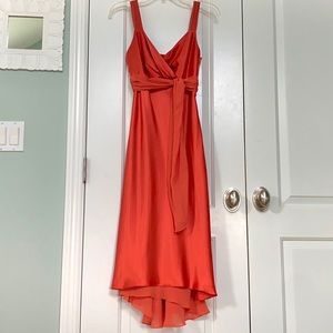 Burnt orange formal dress with under-bust tie